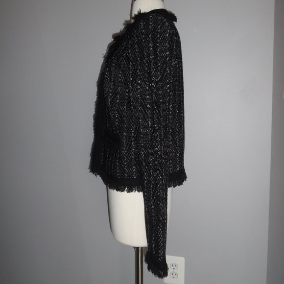 Diane von Furstenberg Sheila Metallic-Tweed Black Fringe Knit Sweater Jacket - Picture 7 of 14